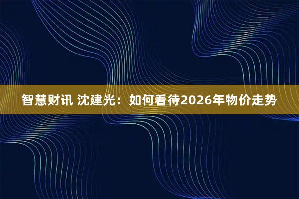 智慧财讯 沈建光：如何看待2026年物价走势